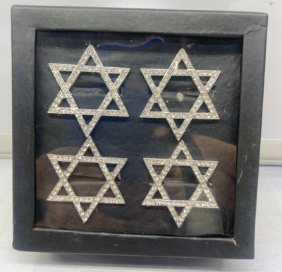 Set of 4 Hanukkah Napkin Rings Silver Rhinestones Star Of David New Jewish