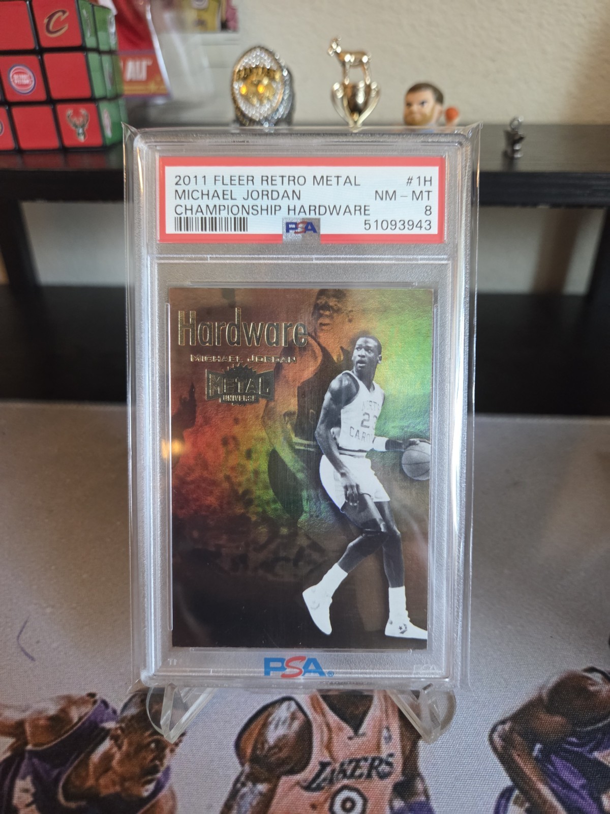 2011 Fleer Retro Metal Championship Hardware Michael Jordan PSA 8