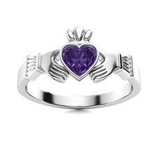 Round Amethyst Stone 925 Sterling Silver Sister Solitaire Promise Boho Ring