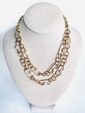 Alfani Gold Tone Multi Row Chain Necklace Faux Pearls 16”+2” Extend NWT $49.50