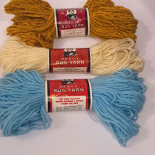 Aunt Lydias Heavy Rug Yarn Lot of 3 Natural / Blue / Gold Skein Polyester Vtg