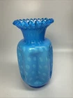 Fenton satin blue bubble optic pinch vase White Inside Glass Vase