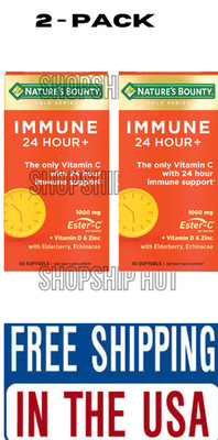 2 Pack Nature s Bounty Immune 24Hrs+Immune Support+1000mg VitaminC (100 Softgel)
