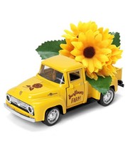 Huray Rayho Sunflower Metal Truck with Artificial Plastic Flower Yellow Vintage