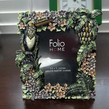FOLIO HOME Austrian Crystal Picture Frame Tropical Cockatoo Heavy 3.5”x5”