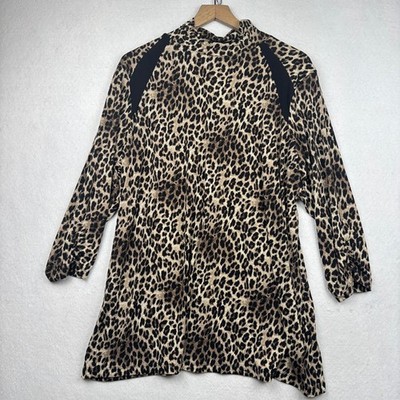 Susan Graver Tunic Womens 2X Leopard Print Mock Neck Ruched Sleeve Mob Wife Chic