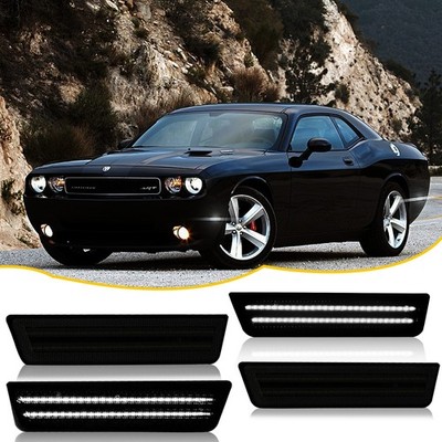 Smoked Lens LED Front & Rear Side Marker Lights Kit For 08-14 Dodge Challenger