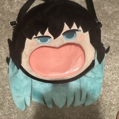 Anime Character Face Plush Novelty Shoulder Bag, Zip, Adjustable Strap, Small
