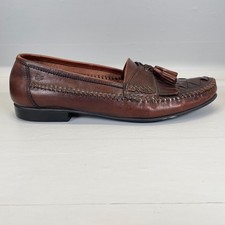 Bass Kiltie Tassel Loafers Mens Size 10M Brown Leather Woven Moc Toe Dress Shoes