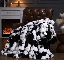 Cow Print Faux Fur Throw Blanket 60x80 Fluffy Plush Cozy Sofa Bed Luxury Bedding