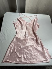 Victoria's Secret Pink Sz Xs Satin Nightie Lingerie Slip Dress Lace