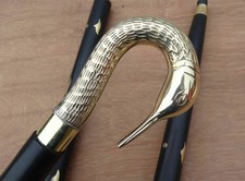 Antique Brass Victorian Swan Handle Black Wood Vintage Walking Stick Cane Unisex