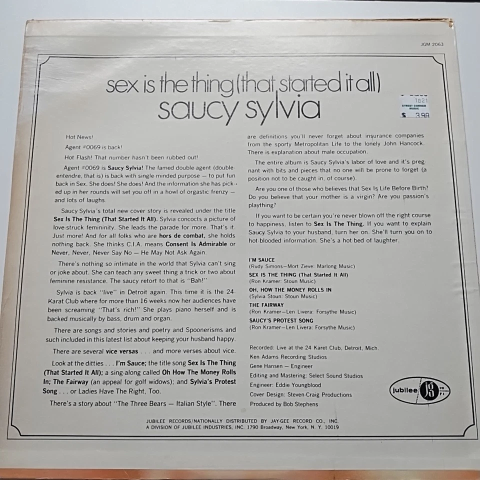 SAUCY SYLVIA STOUN - Sex Is The Thing (That Started It All) - LP Record MONO - Image 2 of 4