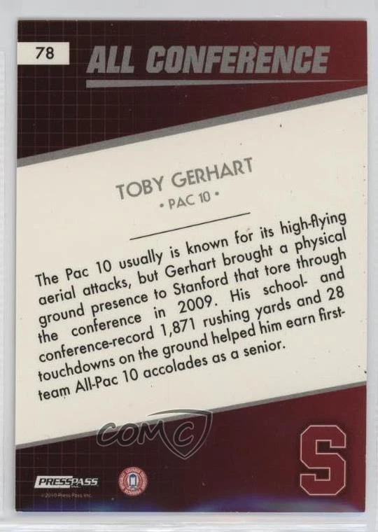 2010 Press Pass All Conference Reflectors /500 Toby Gerhart #78 Rookie RC - Image 2 of 2