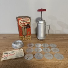Vintage Wear-Ever Aluminum Cooky Press #3358 W/ Original 12 Disks & Recipe Book