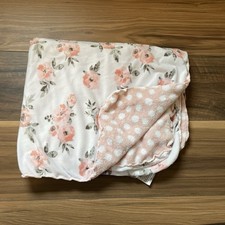 Baby Essentials White Pink Gray Roses Floral Polka Dots Baby Blanket