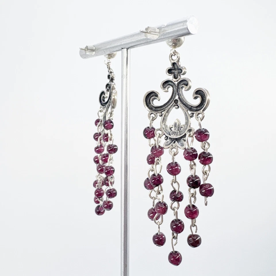 Pendientes colgantes de araña granate de plata esterlina maciza de colección tamaño 2,5" de largo Foto 3 de 4