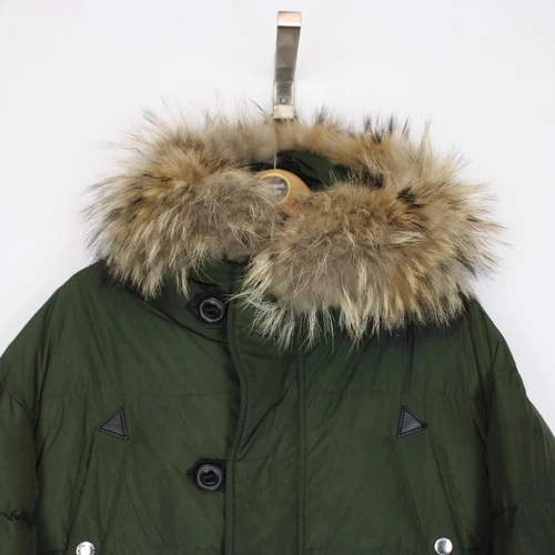 Cappotto imbottito Dsquared2 verde full zip con cappuccio bordo pelliccia