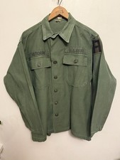 Vintage 60s Large US Army OG-107 Vietnam Field Cotton Sateen Utility Shirt