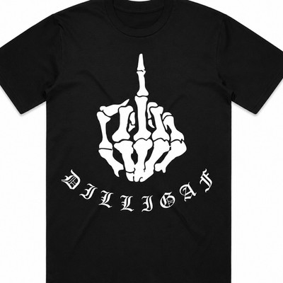Dilligaf middle Finger skeleton hand biker MC t shirt tee outlaw