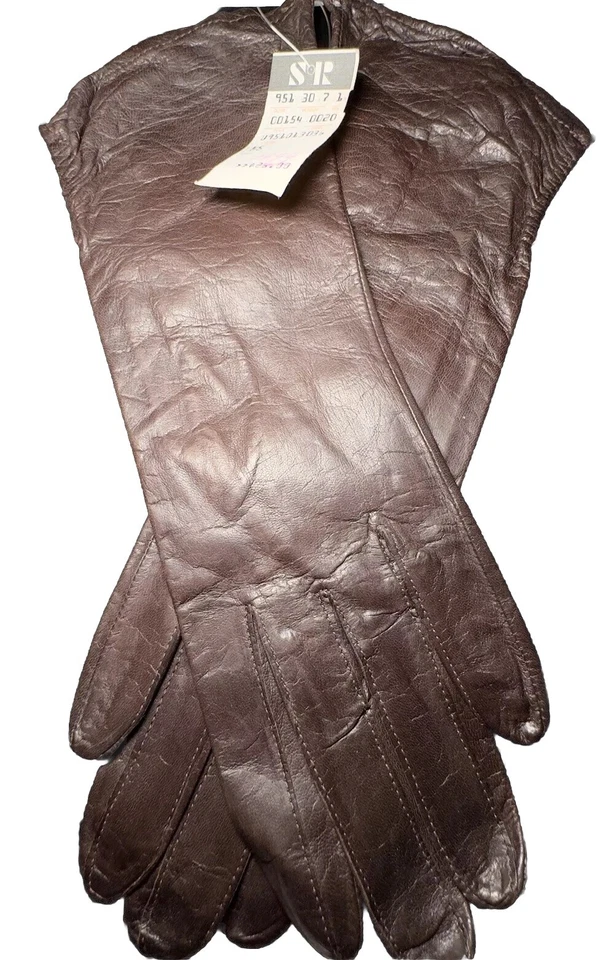 Guantes de cuero genuino marrón vintage forrados de gamuza para mujer talla 7 - mantecosos nuevos con etiquetas Foto 2 de 4