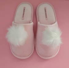 Victoria  s Secret Pink Velvet Slide Pom Pom Slippers Wms Size Large 9 / 10 New