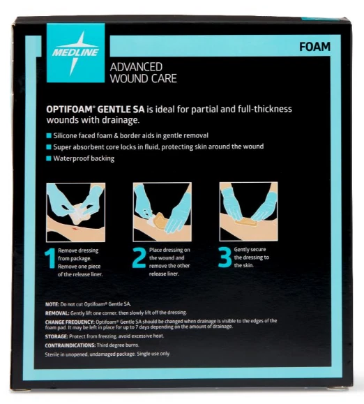 Medline Optifoam Gentle Silicone-Faced Foam Dressing 4" x 4", Box of 10 - Image 3 of 4
