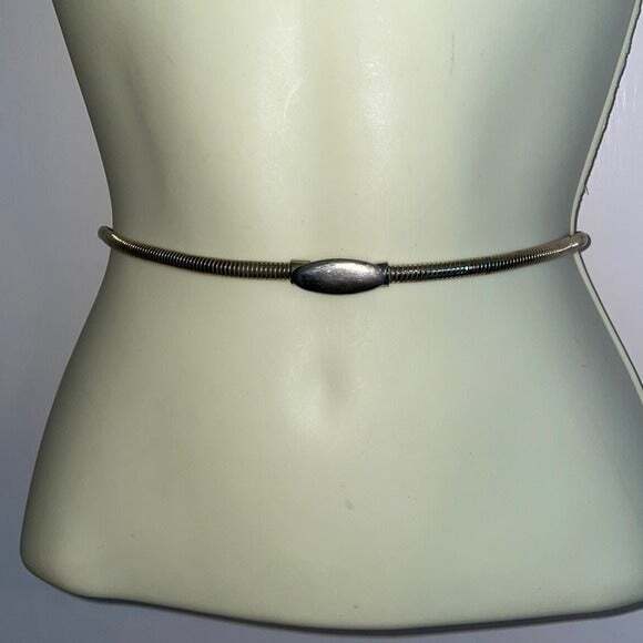 Vtg 80s gold serpentine stretch belt with oval buckle | eBay display picture 1