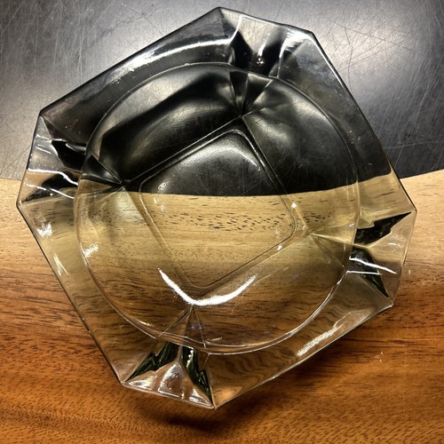Vintage Mid Century Modern Smoky Gray Glass Ashtray 4 Rest Square/Octagon 4.5”