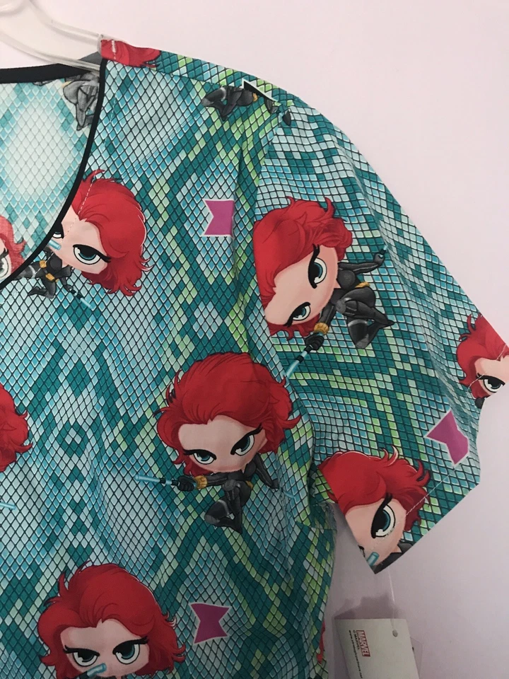 Marvel Black Widow Scrub Top Uniform Double Pockets Medium M Nwt - Image 3 of 4