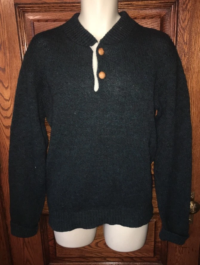 VINTAGE London Fog Outdoors Unlimited, Teal 2-Button Pull Over Wool SWEATER, M