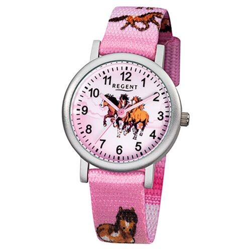 Regent Kinder-Armbanduhr rosa Analog F-729 Textil-Armband URF729 - Bild 1 von 7