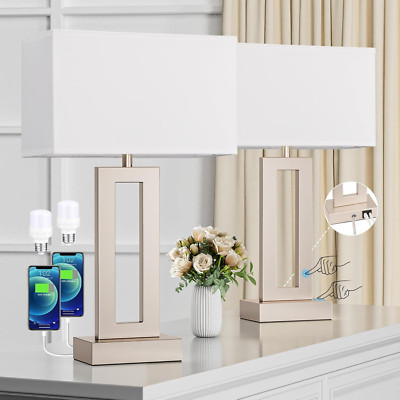 Nightstand Table Lamps for Bedrooms Set of 2 - Touch Bedside Lamp with USB C+A, 