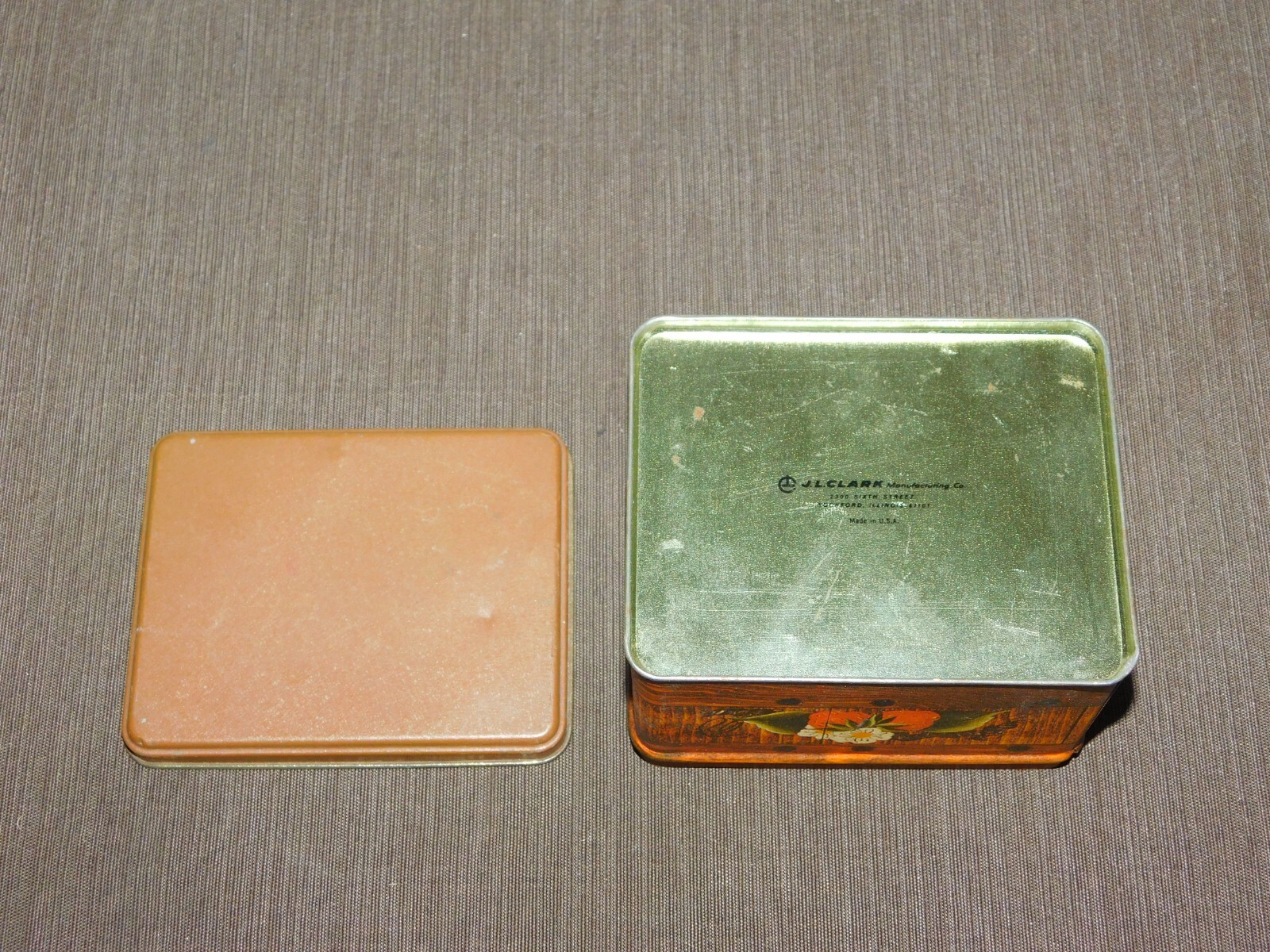 VINTAGE KITCHEN 3 1/4" HIGH  J L CLARK FLOWER TIN *EMPTY*