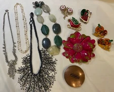 Lot 10 Jewelry Misc Necklaces Pins Earrings Scarf Ring Christmas Halloween