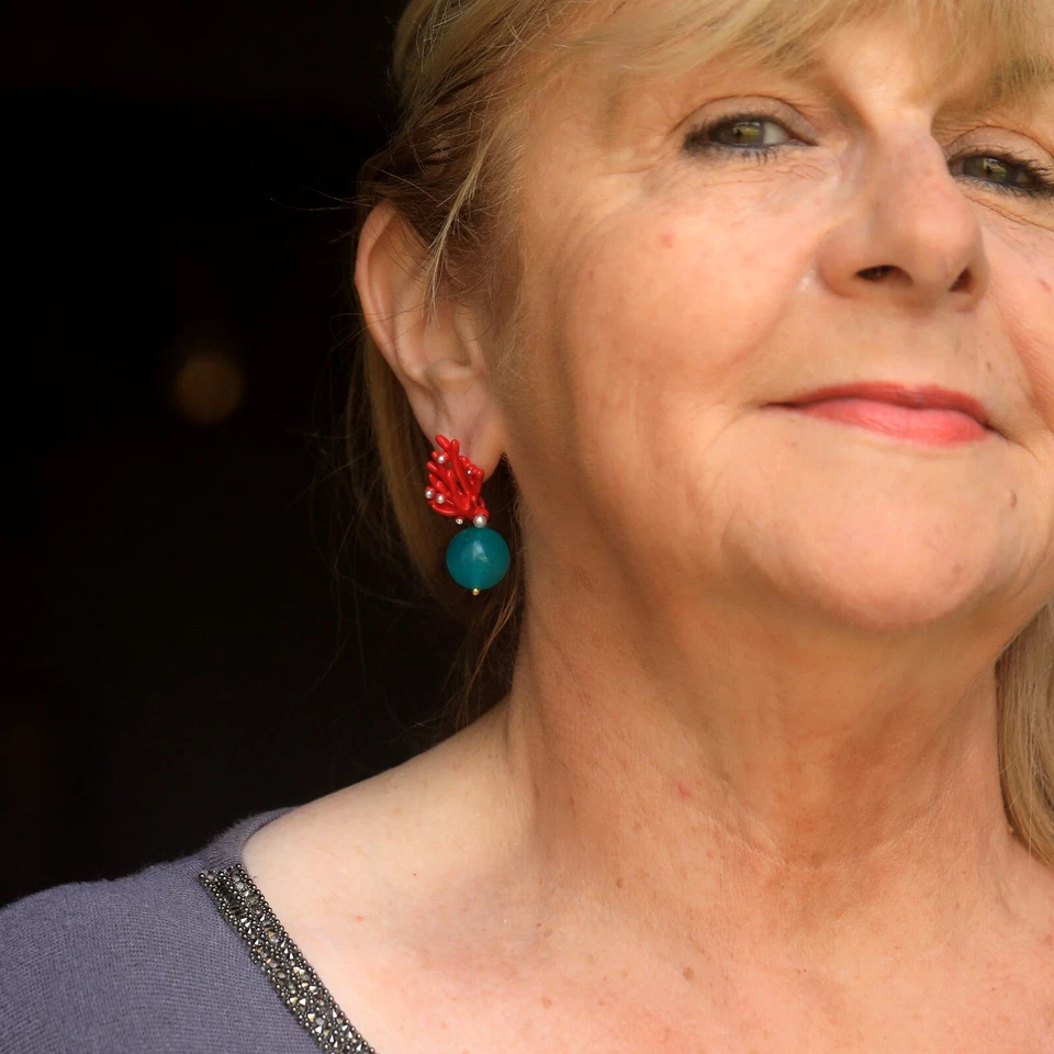 Ohrringe Clip Auf Nicht Durchbohrt Koralle Emaille Rot Amazonit Türkis DZ1 - Bild 2 von 4