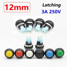 12mm Push Button Switch Round Latching Off-On Waterproof PBS-33A Various Colors