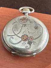 VINTAGE 0 SIZE LANGENDORF HUNTING CASE POCKET WATCH KEEPING TIME FANCY PINK DIAL