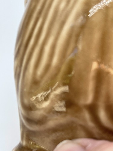 Ceramic Elephant Figurine Tan with Gold Tusks Trunk Up - Picture 10 of 11