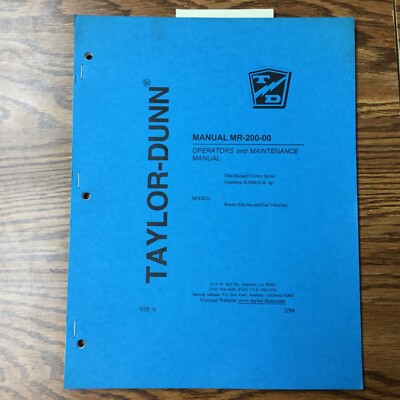 Taylor-Dunn ROVER OPERATION MAINTENANCE PARTS MANUAL GUIDE ELECTRIC/GAS VEHICLE