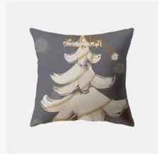 Gray Gold WINTER TREE Christmas Throw Pillow Cover Winter Holiday Home Decor