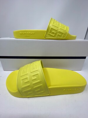 $450 Women's Givenchy 4G Logo Pool Slides Flat Sandals Slippers Yellow 8/38 New