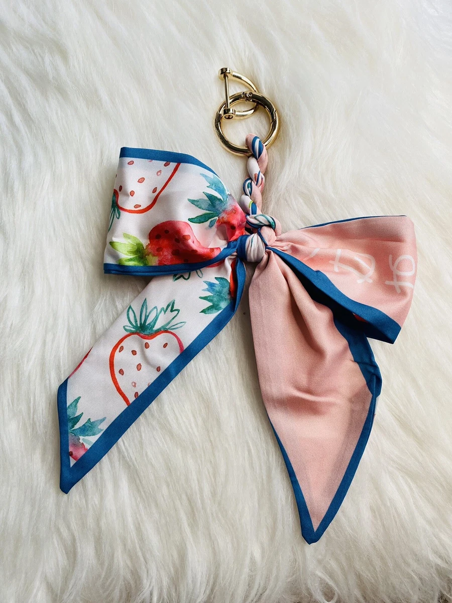 Scarf Bow Charm Bag Purse Pink Strawberry Key Fob Ring New Fashion Accessories