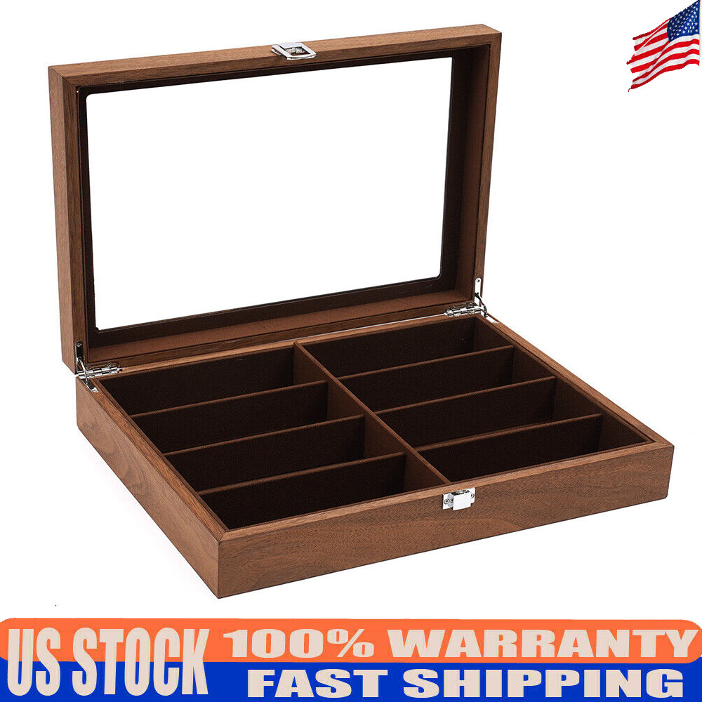 8-Slot Wood Eye Glasses Storage Case Sunglasses Organizer Eyewear Display Box