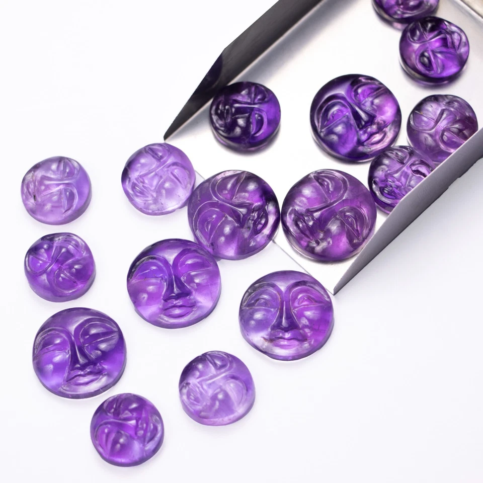Tallado de piedras preciosas de amatista cara lunar de 15 a 20 mm talla de cabujón cara lunar redonda Foto 4 de 4