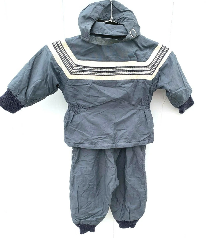 Винтажный 1950-х Gardner мальчиков 2T нейлона Snowsuit 3PC в полоску пальто брюки шляпа Рождество - Изображение 2 из 4