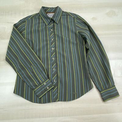 Columbia GRT Womens Button Up Shirt Small Green Striped Modal Blend Ladies