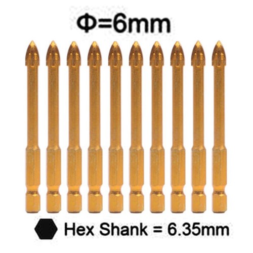 100pcs 6mm Titanium Ceramic Tile Glass Drill Bit Tungsten Carbide Spear Head AU