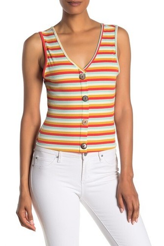 NSR Nordstrom Priscilla Stripe Crop Tank Top Button Front Sleeveless Size XL NEW