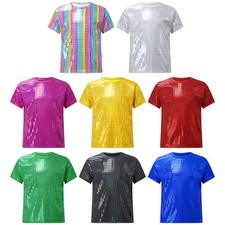 Kids Boys Girls Tops Festival Jazz Unisex T-shirt Shiny Dancewear Modern Stage